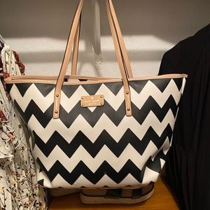 Kate Spade black and white chevron tote